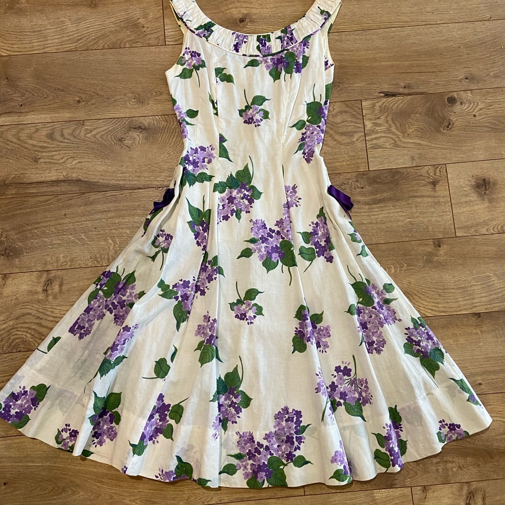 Vintage Cream Dress with Purple Flowers